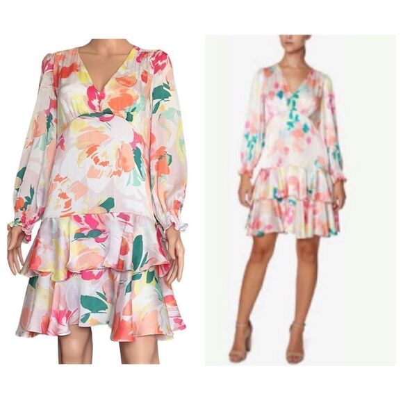 Laundry by Shelli Segal Floral Multicolored Long Sleeve Dress Size 6 - Picture 1 of 16